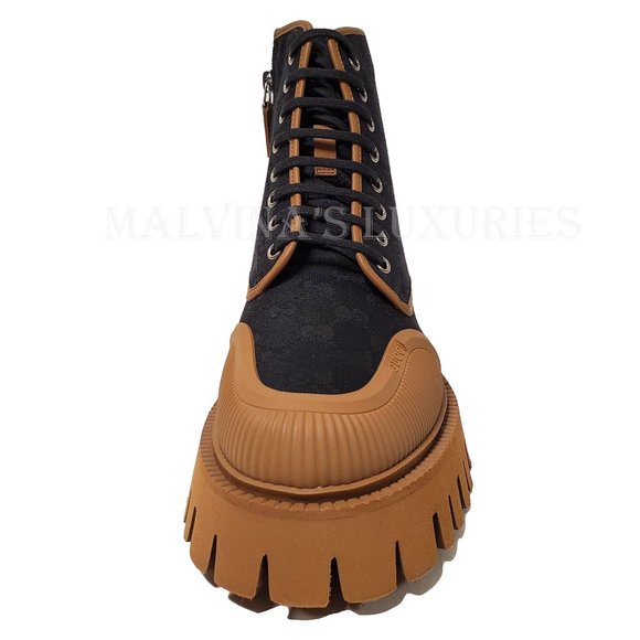 GUCCI MENS BOOTS GG SUPREME LOGO PRINT CANVAS LACE UP sz 8.5 9 - Picture 7 of 15